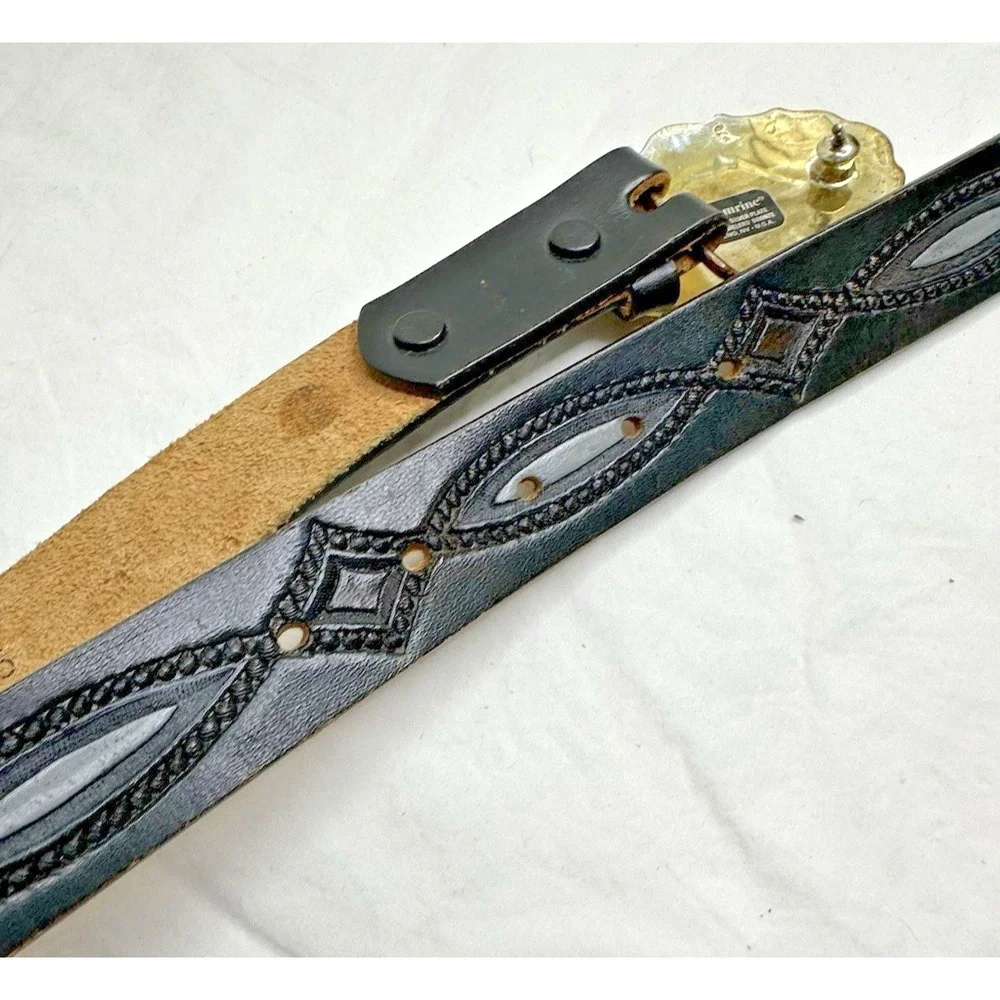 Crumrine Silver Plate Buckle Horse‎ Mare Foal Two Tone Western Belt Black 26